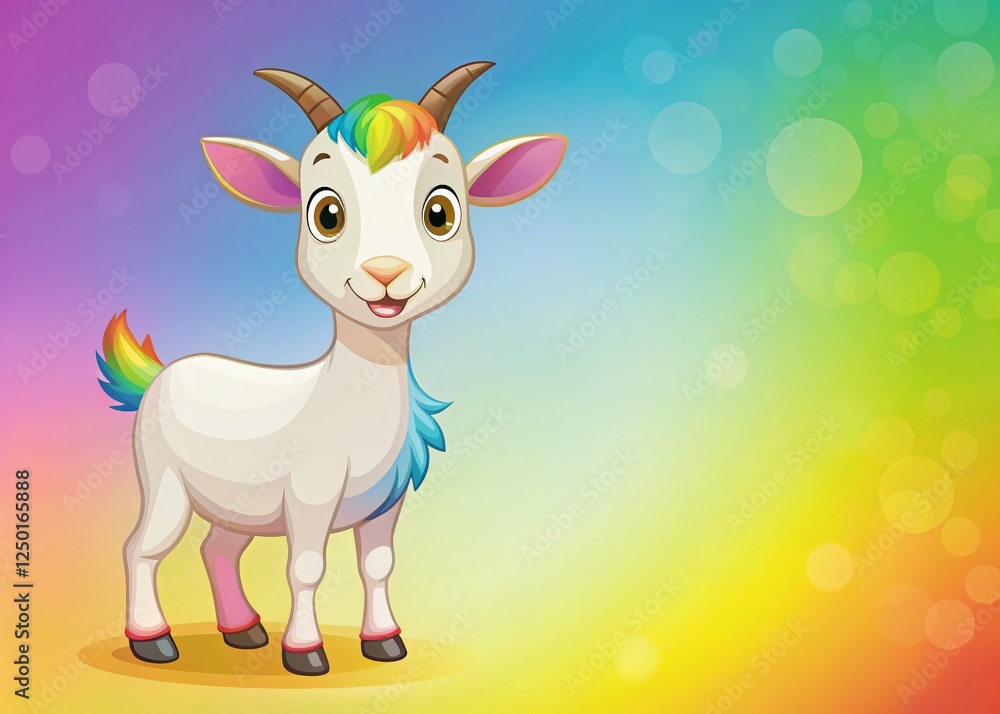 Cute Animated Goat Cartoon Character, Left Side Copy Space, Farm Animal Illustration Cute Animated Goat Cartoon Character, Left Side Copy Space, Farm Animal Illustration