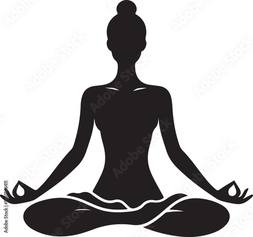 A black silhouette of a woman in a yoga pose
