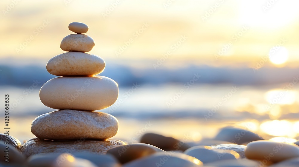 Zen Stone Stack at Sunset by the Seaside : Generative AI Zen Stone Stack at Sunset by the Seaside : Generative AI