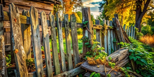 Wallpaper Mural Decaying Wooden Fence, Rustic Rural Landscape, Old Weathered Fence, Broken Fence Panels, Architectural Ruin Stock Photo Torontodigital.ca
