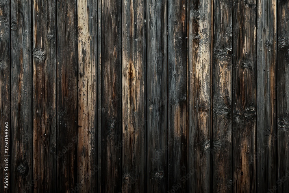 Naklejka premium Close-up of dark wooden planks with natural knots and grain patterns ideal for backgrounds or rustic designs