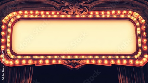 Vintage Illuminated Marquee Sign, Blank Space for Text or Design.