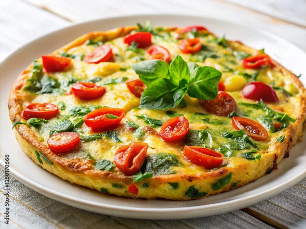 Delicious Italian Frittata Breakfast: Close-up Side View on White Plate Delicious Italian Frittata Breakfast: Close-up Side View on White Plate