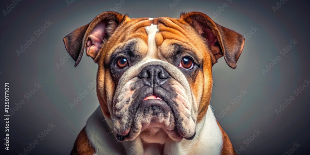 Obraz premium Minimalist English Bulldog Portrait, Studio Dog Photography, Close Up, Canine, Pet, Breed