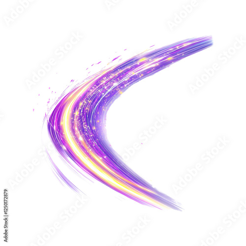 Abstract Purple and Yellow Light Streak, Glowing Energy Trail, Dynamic Motion Graphic