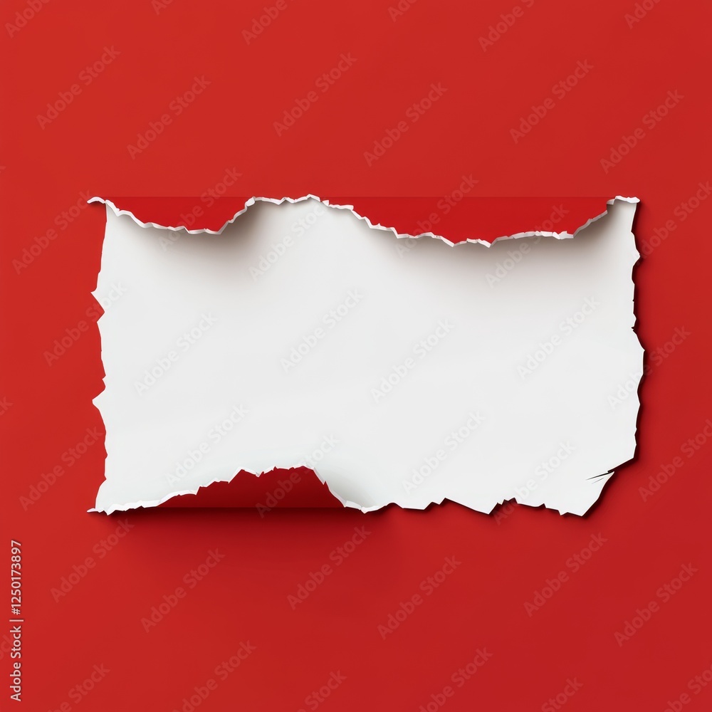 Red background ripped white paper Red background ripped white paper