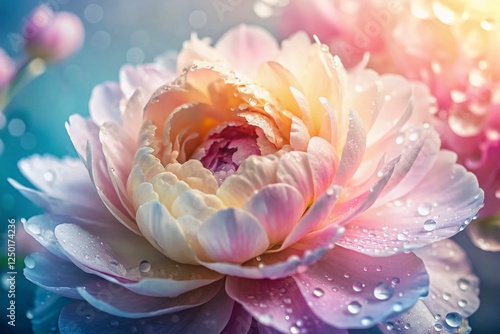 Double Exposure Peony Flower with Raindrops - Close Up Macro Photography