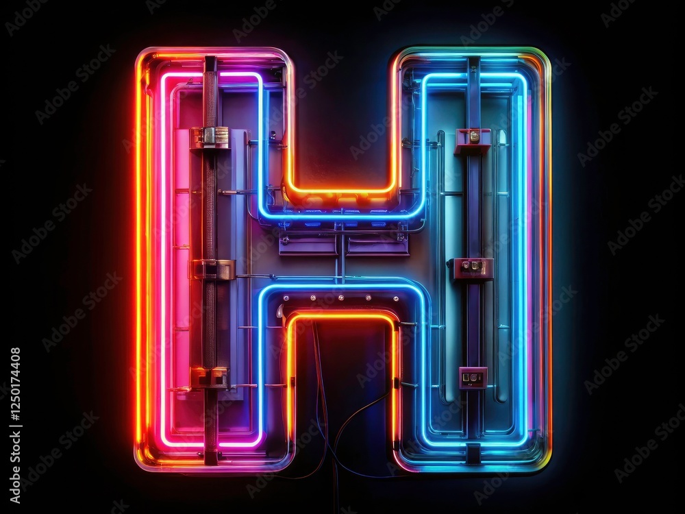 Obraz premium Neon Alphabet H Letter, Glowing Electric Sign, Bright Light, Clipping Path, Cyberpunk Style, Digital Art, Abstract Photography, Isolated H