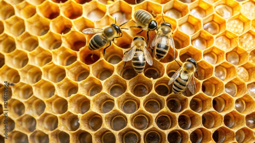 A close-up of a honeycomb cell with a transparent wax seal on the entrance, insects, bees, insects, bees, bug A close-up of a honeycomb cell with a transparent wax seal on the entrance, insects, bees, insects, bees, bug