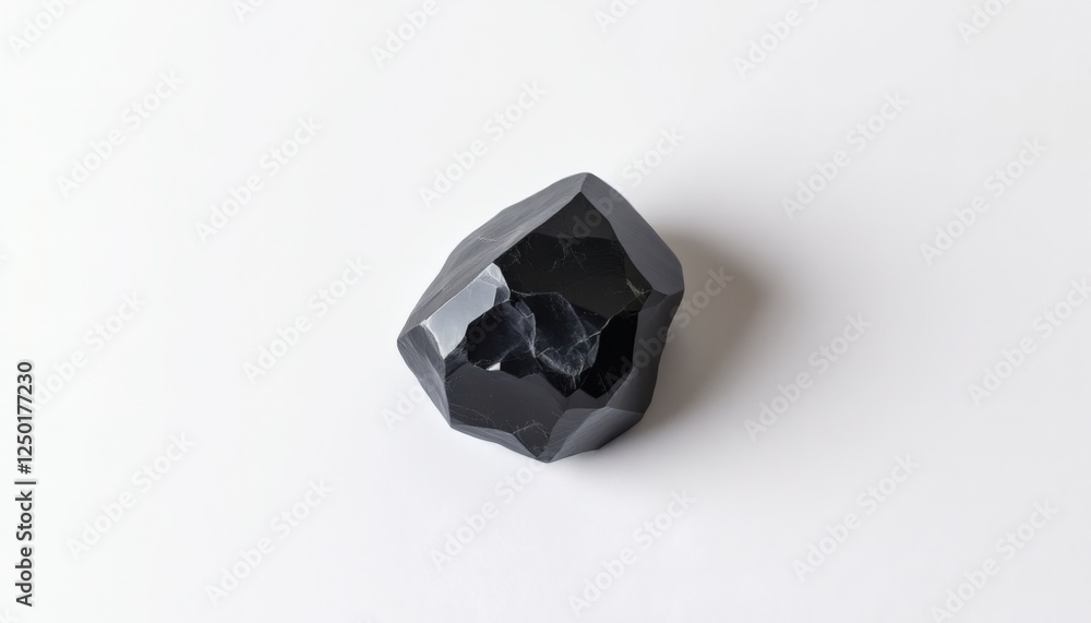 Sharp-Edged Obsidian Stone on Minimalistic White Background Sharp-Edged Obsidian Stone on Minimalistic White Background