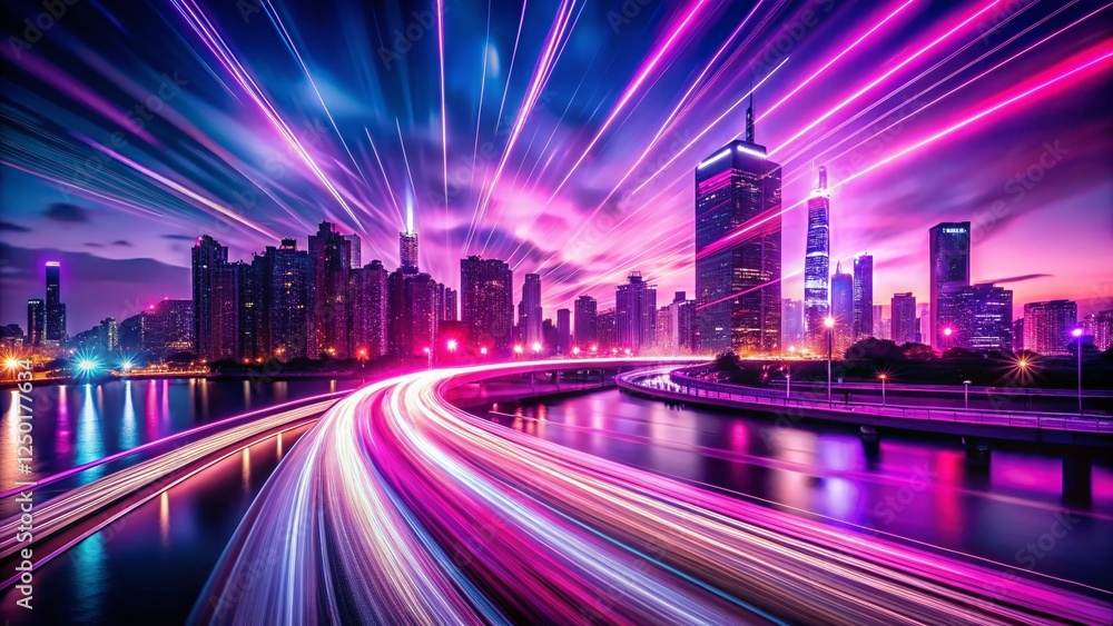 Obraz premium Dynamic Purple Magenta Pink Night Cityscape Motion Blur Background