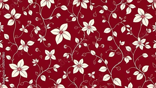 Wallpaper Mural Twisting ivy tendrils forming a symmetrical design on a dark red backdrop. Torontodigital.ca