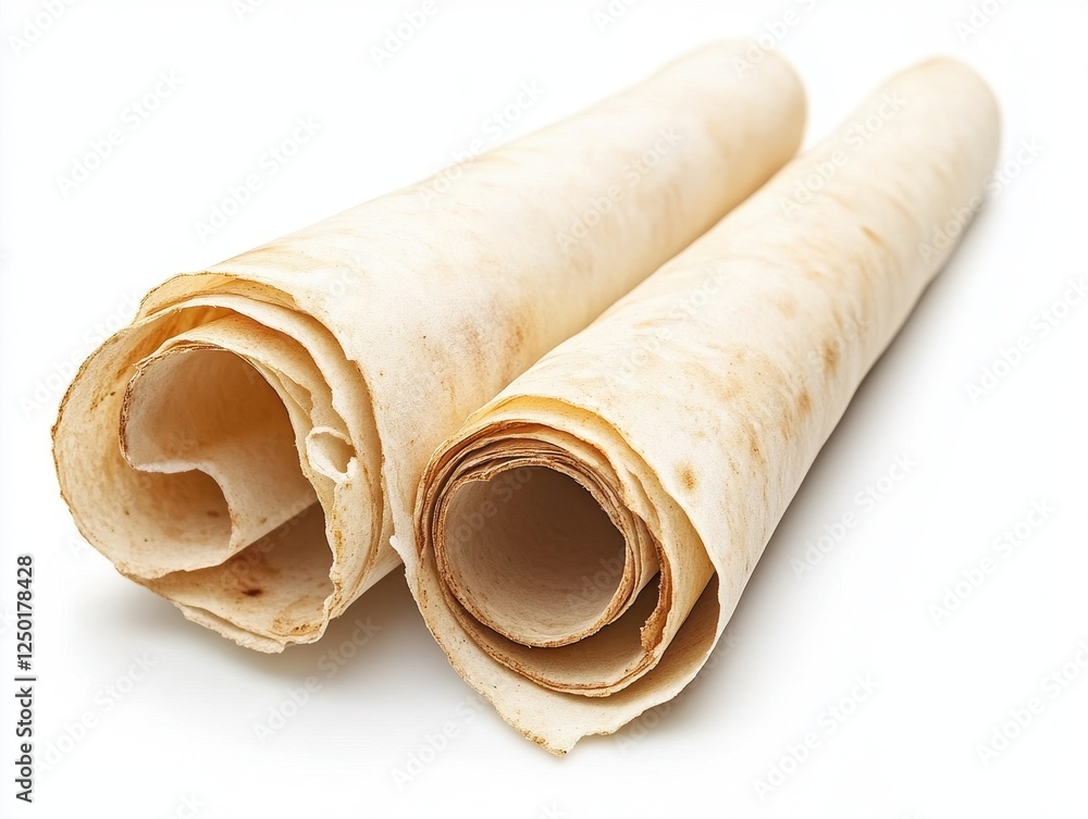 Fototapeta premium Two Rolled Parchment Scrolls Isolated on White Background.