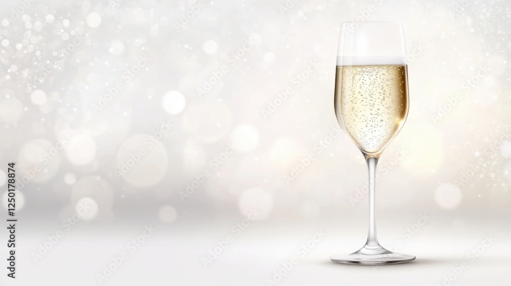 Elegant Champagne Glass with Bubbles and Soft Background Sparkles Elegant Champagne Glass with Bubbles and Soft Background Sparkles
