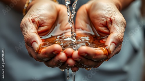 Water Flowing Through Hands in Comforting Scene