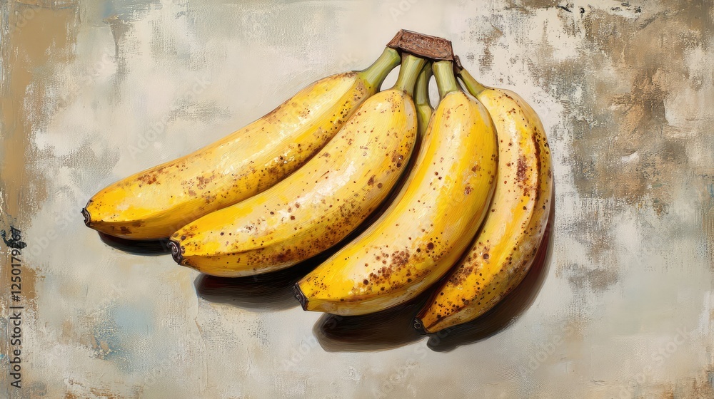 Fresh and Ripe Bananas on a Textured Background, Showcasing Their Vibrant Yellow Color and Natural Spots for Use in Food, Health, and Nutrition Themes Fresh and Ripe Bananas on a Textured Background, Showcasing Their Vibrant Yellow Color and Natural Spots for Use in Food, Health, and Nutrition Themes