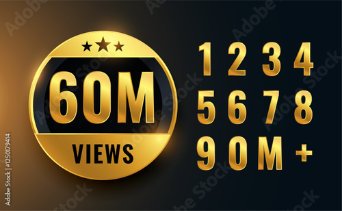 60 million or 60M views golden badge design banner