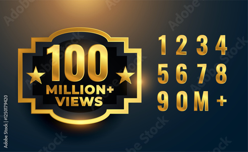 100 million or 100M views celebration golden label design banner