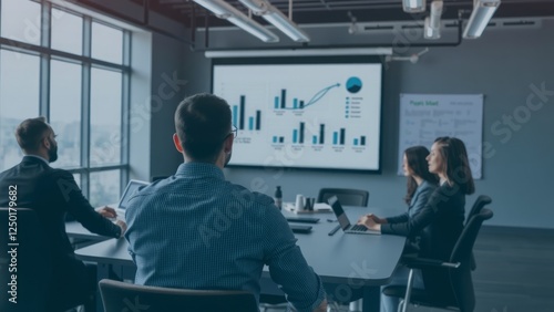 Business Meeting with Data Presentation in Modern Office