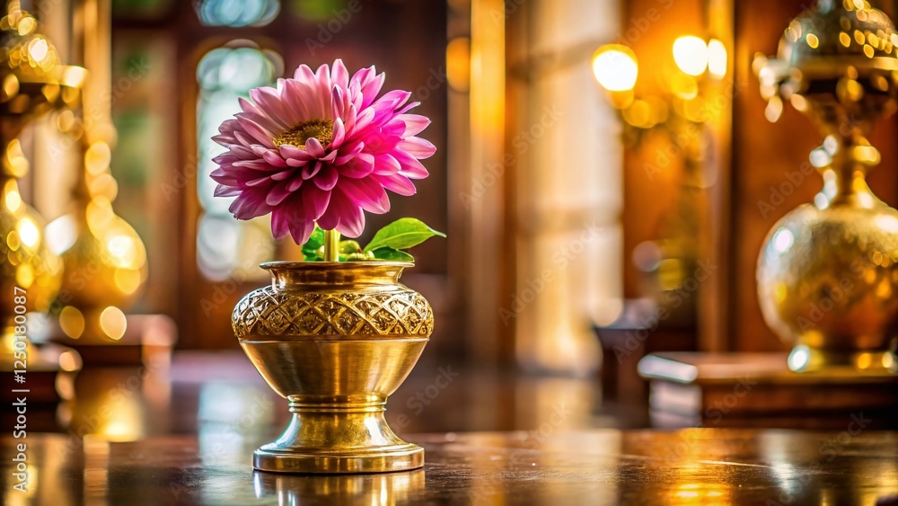Elegant Gold Vase with Single Flower - Luxury Home Decor Stock Photo Elegant Gold Vase with Single Flower - Luxury Home Decor Stock Photo