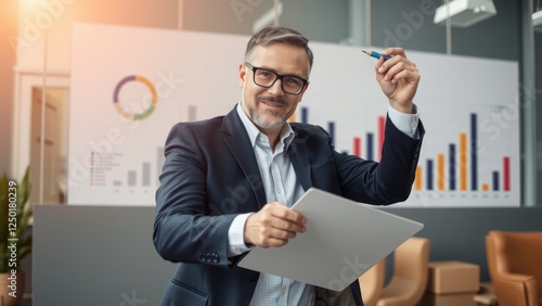 Confident Businessman Presenting Ideas in Office Setting