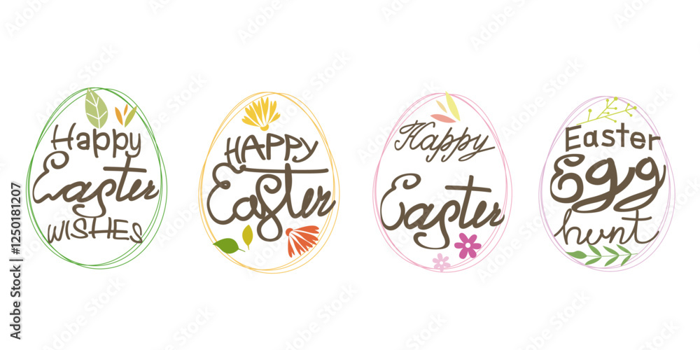 Set of Happy easter decorative lettering. Flowers and leaves decoration Calligraphy collection for Happy easter design. Vector illustration. Set of Happy easter decorative lettering. Flowers and leaves decoration Calligraphy collection for Happy easter design. Vector illustration.