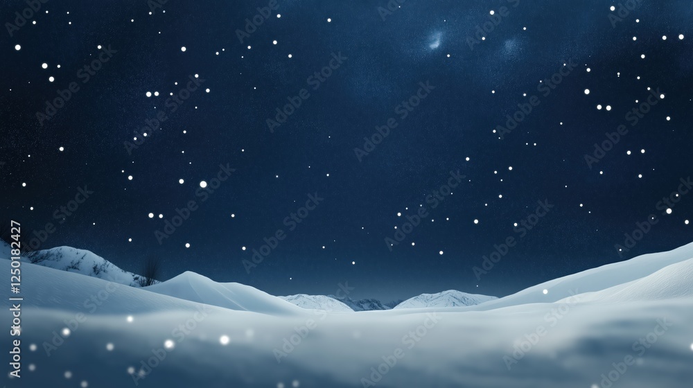 Fototapeta premium Snowy Landscape Under Starry Night Sky