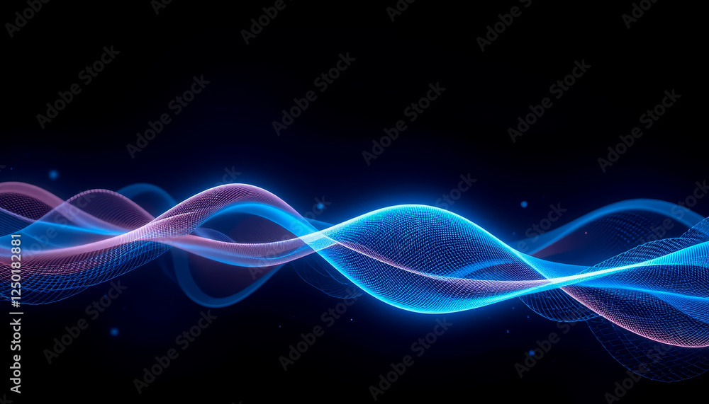 Abstract glowing blue and pink wave lines on dark background, futuristic digital design, technology and science concept Abstract glowing blue and pink wave lines on dark background, futuristic digital design, technology and science concept