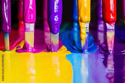 Colorful paintbrush creating a rainbow over the sea