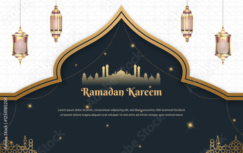 islamic greetings ramadan kareem card design with lantern and luxury islamic decorative ornament