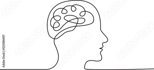 Continuous Line Drawing of human head and brain