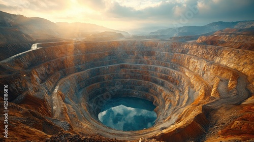 A panoramic view of an open-pit mine, photo