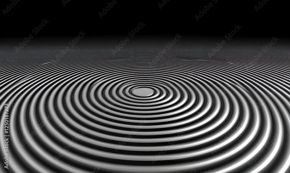 Naklejka premium Abstract concentric circles, 3D rendering, dark background, design element