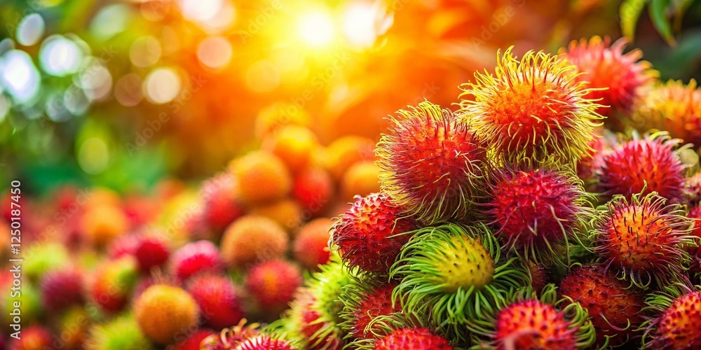 Fresh Rambutan at Market Stall - Vibrant Bokeh Photo Fresh Rambutan at Market Stall - Vibrant Bokeh Photo