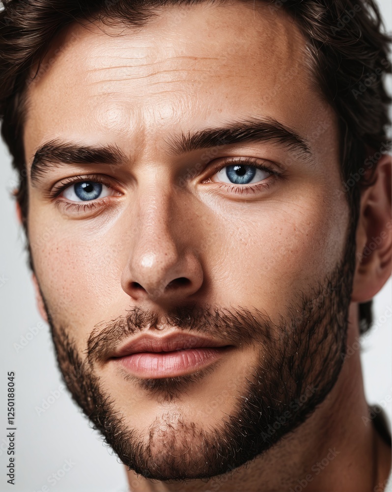 Obraz premium A close up of a man's face with blue eyes.