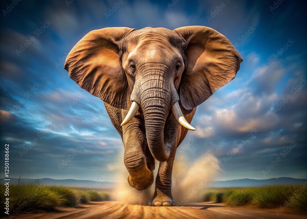 Fototapeta premium Furious Elephant Charging - High-Resolution PNG Stock Photo