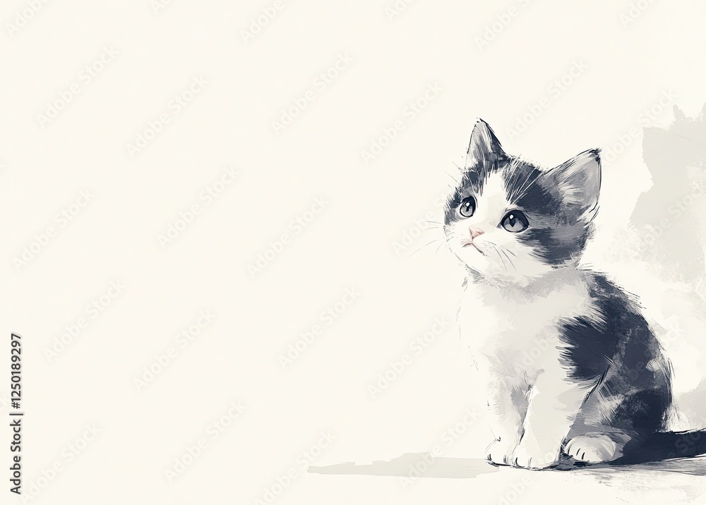 Fototapeta premium ink drawing of a kitten blends traditional Chinese artistry with modern minimalism, emphasizing the creature's playful nature and soft fur.
