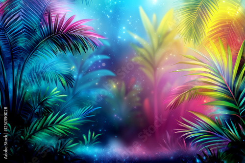 Wallpaper Mural A colorful forest with a blue sky background. The trees are green and purple Torontodigital.ca