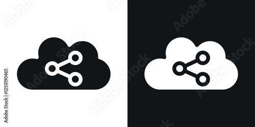 Cloud share icons set vectors black and colored style