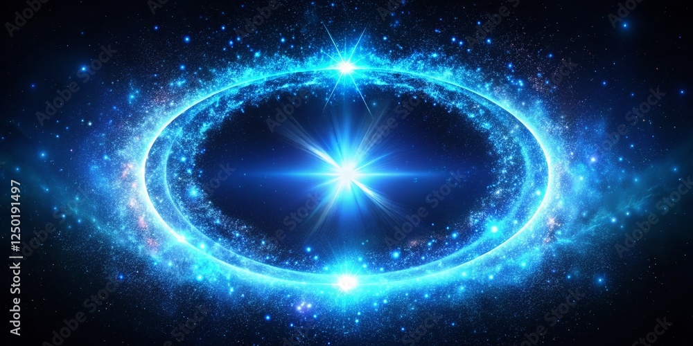 Glowing Blue Ring, Cosmic Dust Explosion, Galaxy Space Background, Powerful Light Effect, Star Frame Glowing Blue Ring, Cosmic Dust Explosion, Galaxy Space Background, Powerful Light Effect, Star Frame
