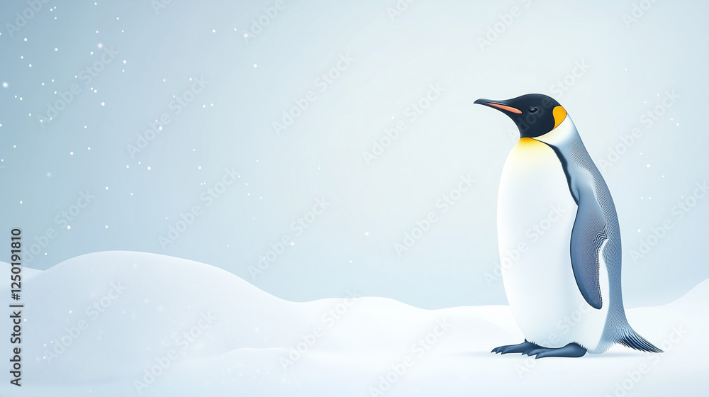 Gradient banner for World Penguin Day with illustration of Emperor penguin standing on ice, light blue to white gradient background, Ai generated images Gradient banner for World Penguin Day with illustration of Emperor penguin standing on ice, light blue to white gradient background, Ai generated images