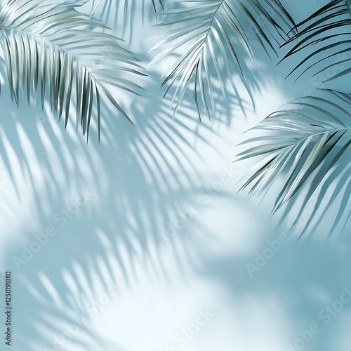 Tropical palm leaves on white wall with shadow. Minimal concept