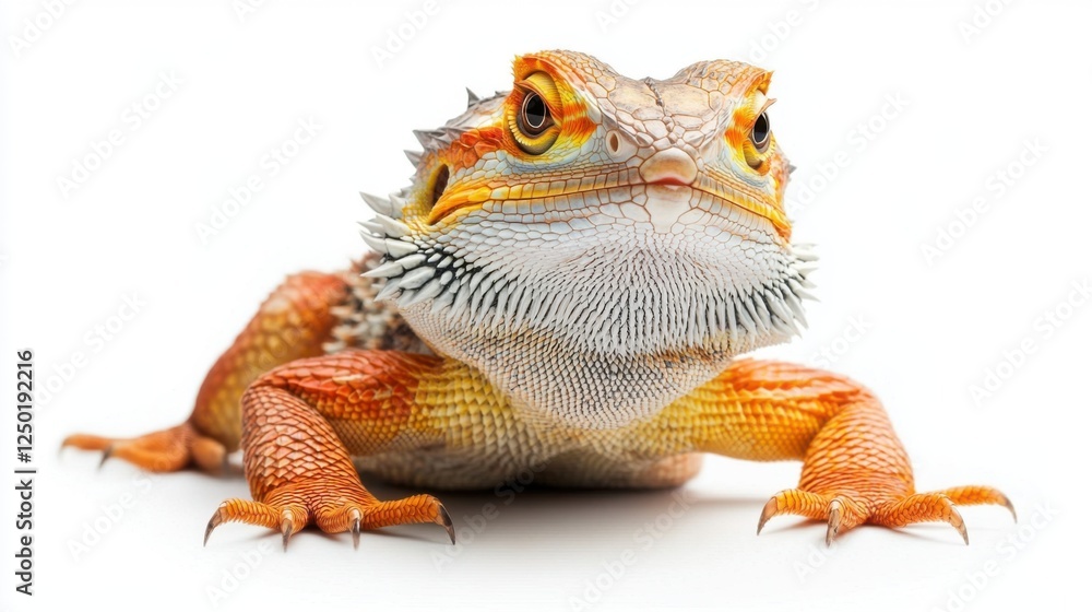 Obraz premium Colorful Bearded Dragon on White Background in Close-Up View
