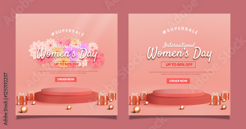 Set International of womens day sale with flower paper cut illustration concept suitable for greeting card.