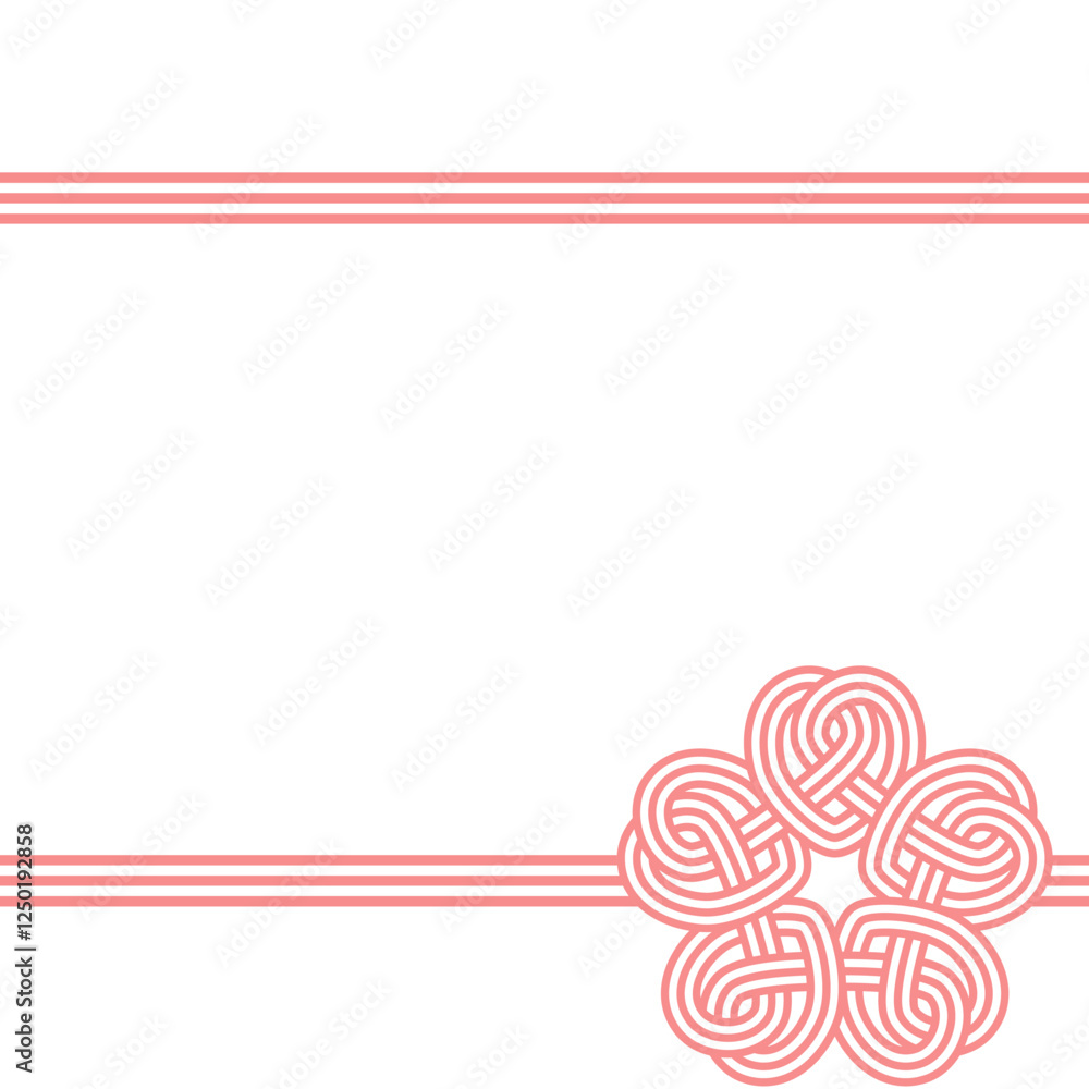 Obraz premium 水引き風 おしゃれな桜結びのフレーム 薄紅色 3本 上下リボン テキスト無し