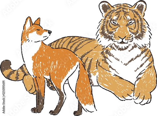 虎の威を借る狐の手書きイラスト