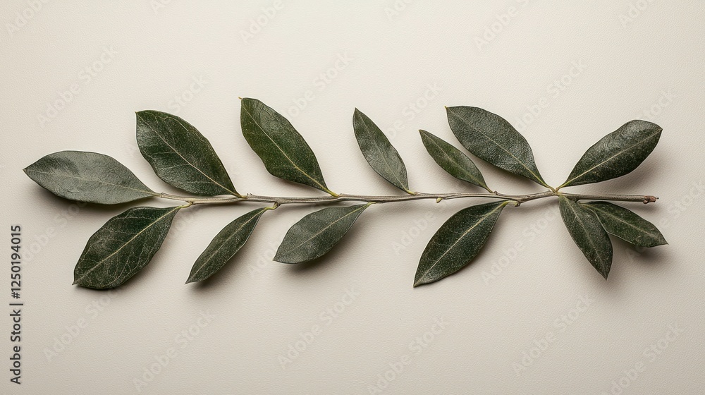 Naklejka premium Green twig, leaves, branch, studio, white, background, nature, design