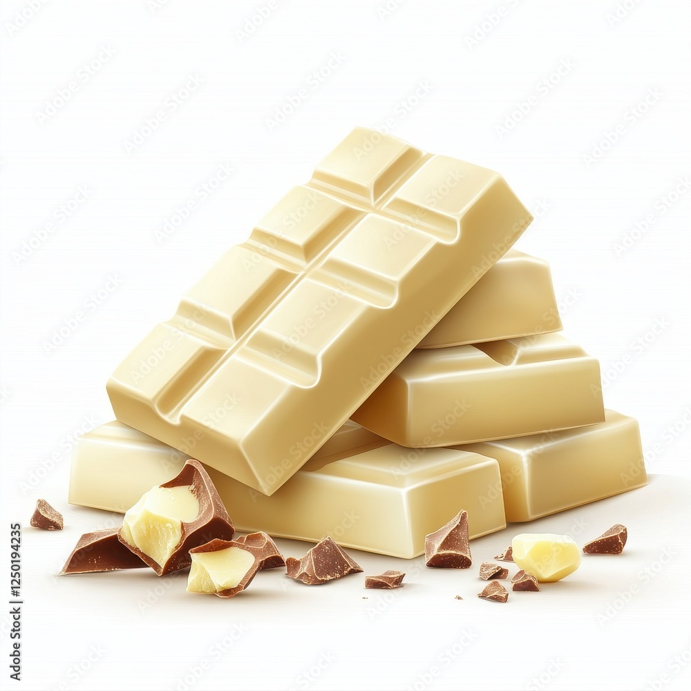 Delicious Stack of Creamy White Chocolate Bars with Chocolate Pieces. Delicious Stack of Creamy White Chocolate Bars with Chocolate Pieces.