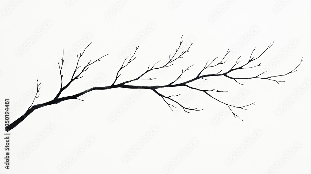 Obraz premium Minimalistic black branch illustration on a white background, suitable for nature-themed designs