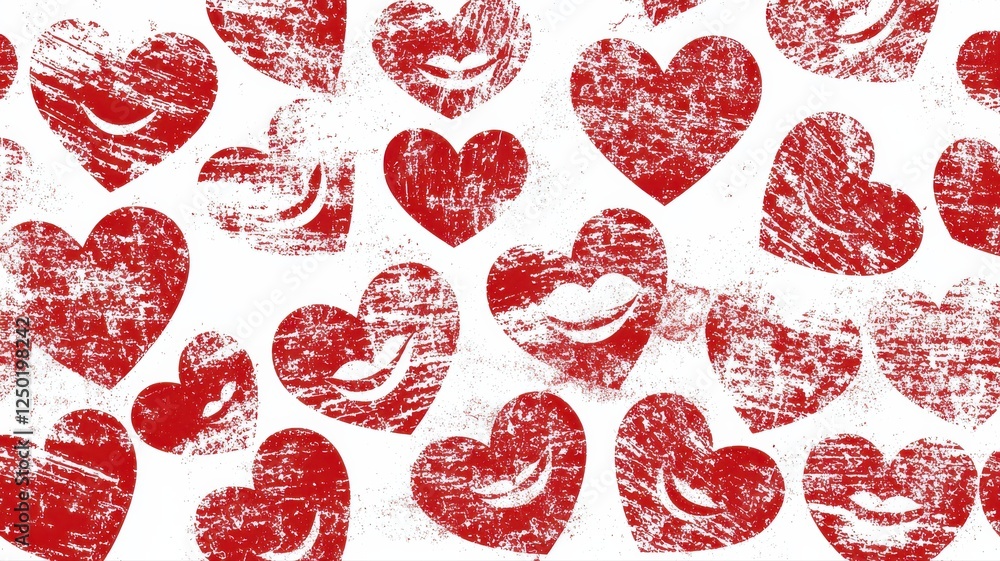 Romantic Red Hearts Pattern with Subtle Lips Design for Background